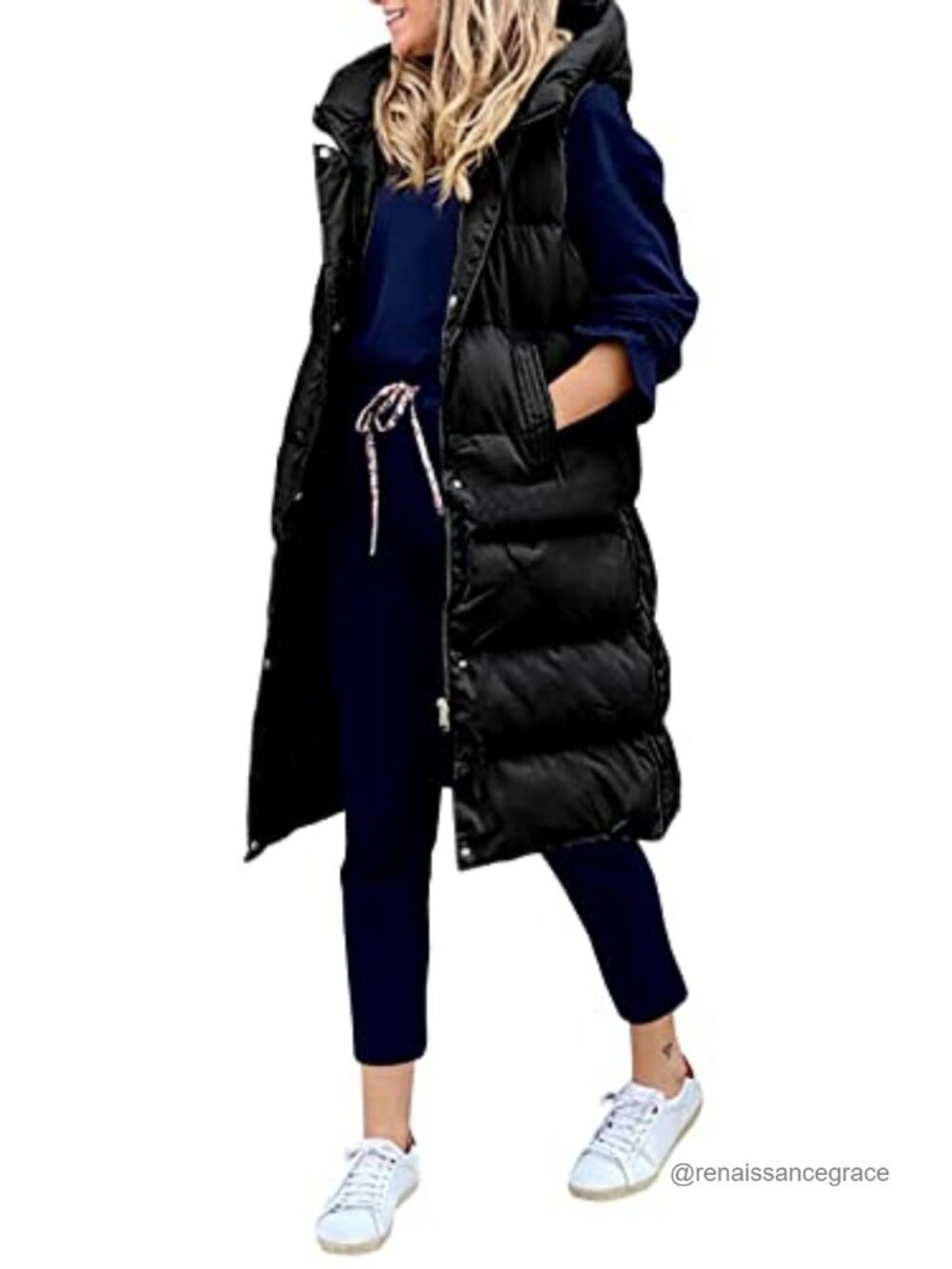 Women's Hooded Long Down Vest Full-Zip Sleeveless Puffer Vest Coat